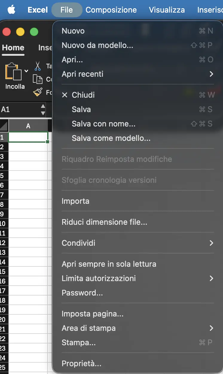 Menu File per Mac macOS