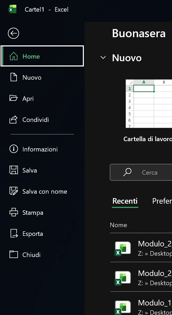Menu File Backstage per Windows